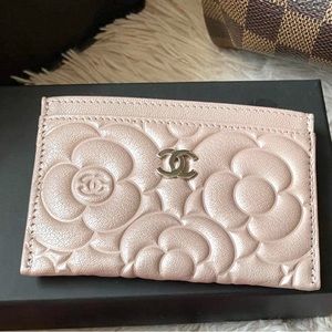 NEW camillia flower calf skin card holder
